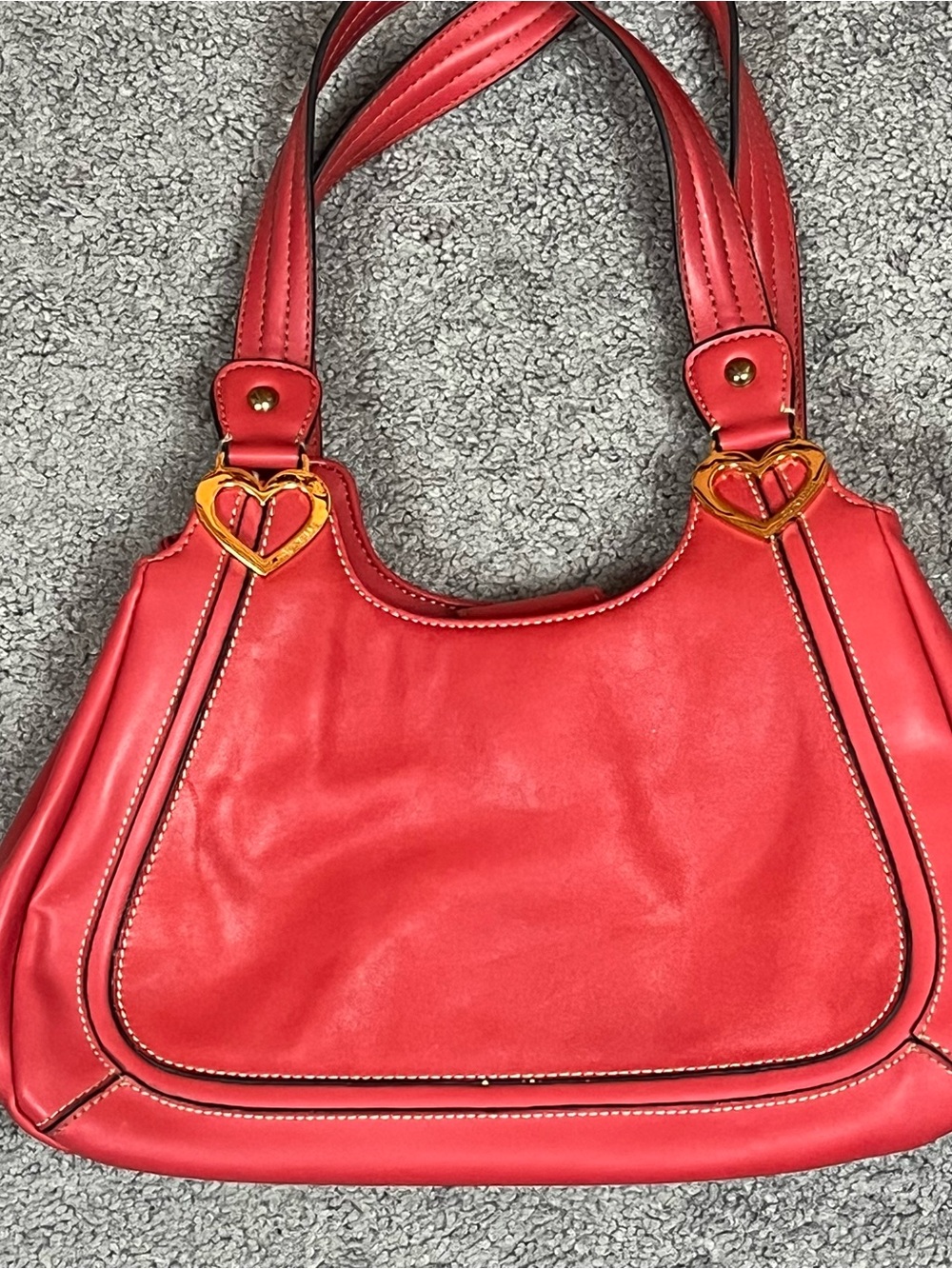 Aurielle Red Leather Shoulder Bag with Heart Hardware - Picture 3 of 8